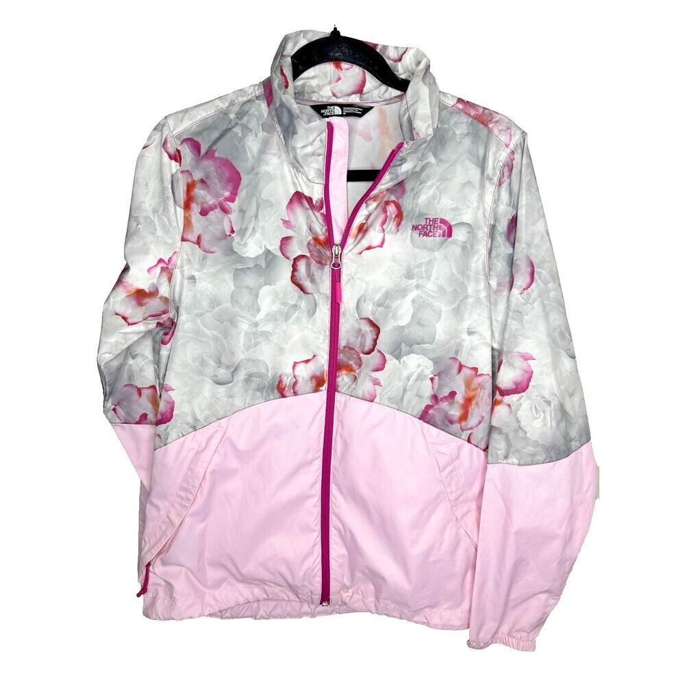 The North Face Jacket Womens Medium Floral Full Zip Lightweight Shell Pink Gray